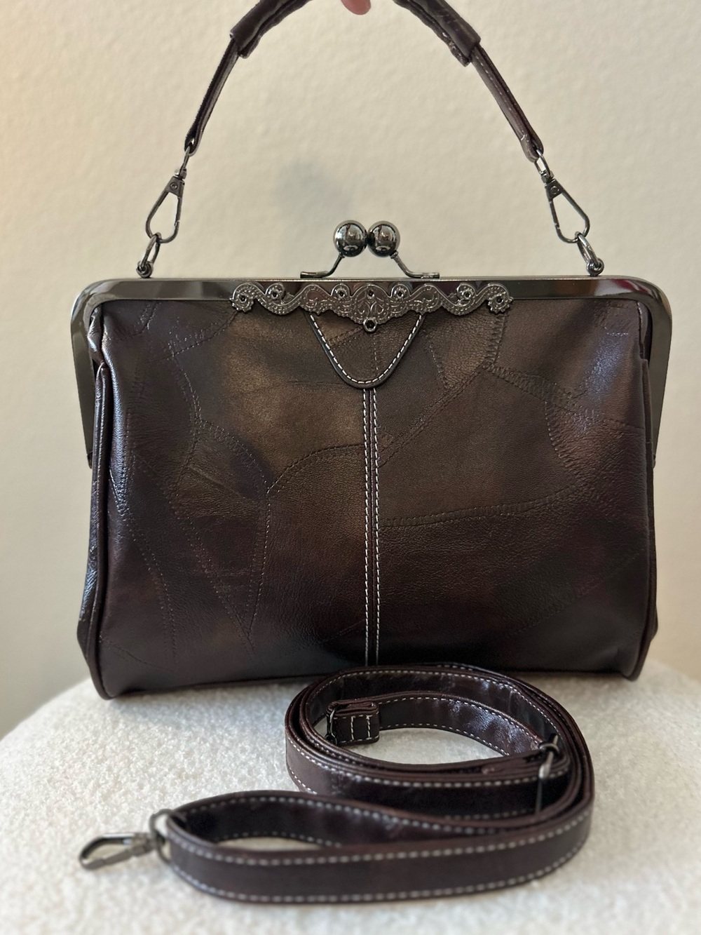 Women Vintage Crossbody Bag Top Handle Kiss Lock Handbag retro